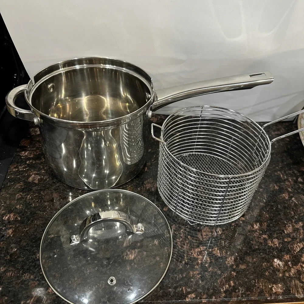 Oster Sangerfield Deep Fryer Pot Glass Lid Set 3 Pieces Stainless Steel